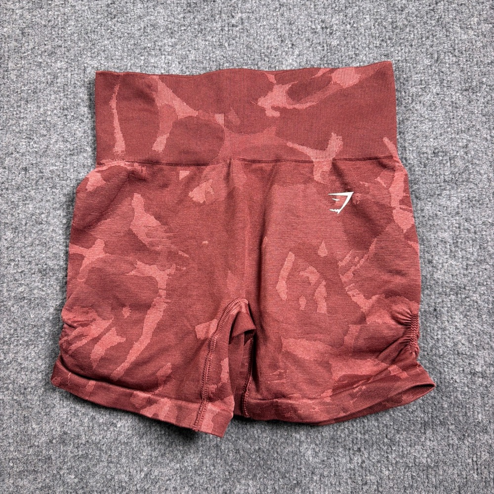 Gymshark Adapt Camo Seamless Shorts Womens Small Red Burgundy High Rise Waist